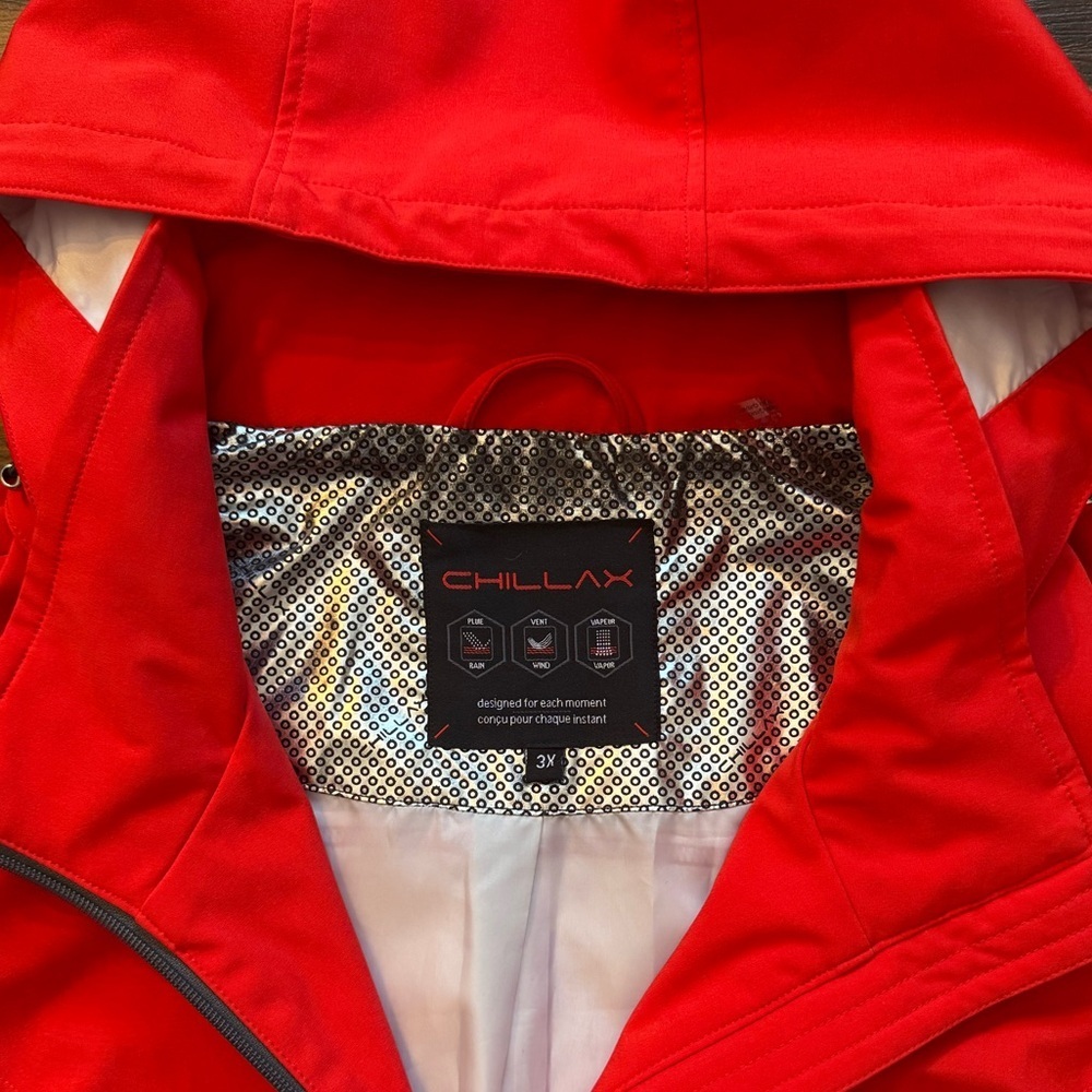 Chillax Red Rain and Wind Jacket - Removable Hood - Plus Size - 3X/XXXL - Picture 4 of 6